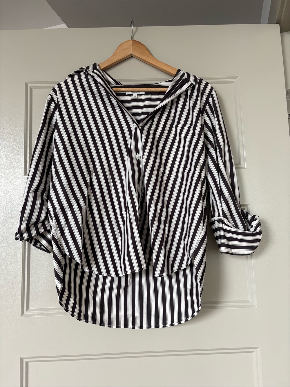 Striped Black and White Button-Front Women’s Shirt